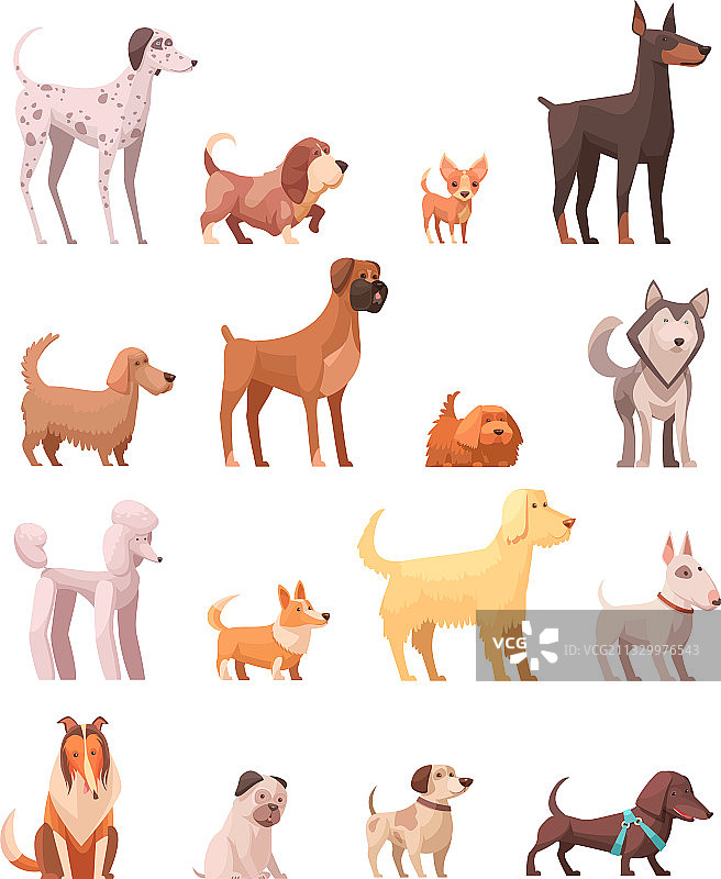 复古卡通狗品种图标合集图片素材