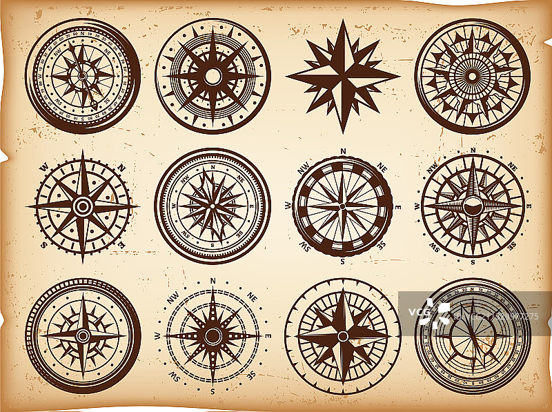 复古航海罗盘图标合集图片素材