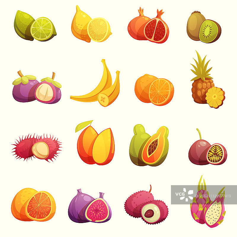 热带水果复古卡通图标合集图片素材