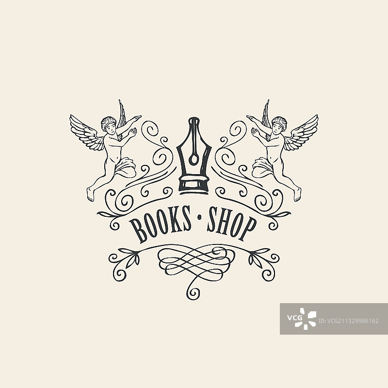 带笔尖和天使的书店Logo或图标图片素材