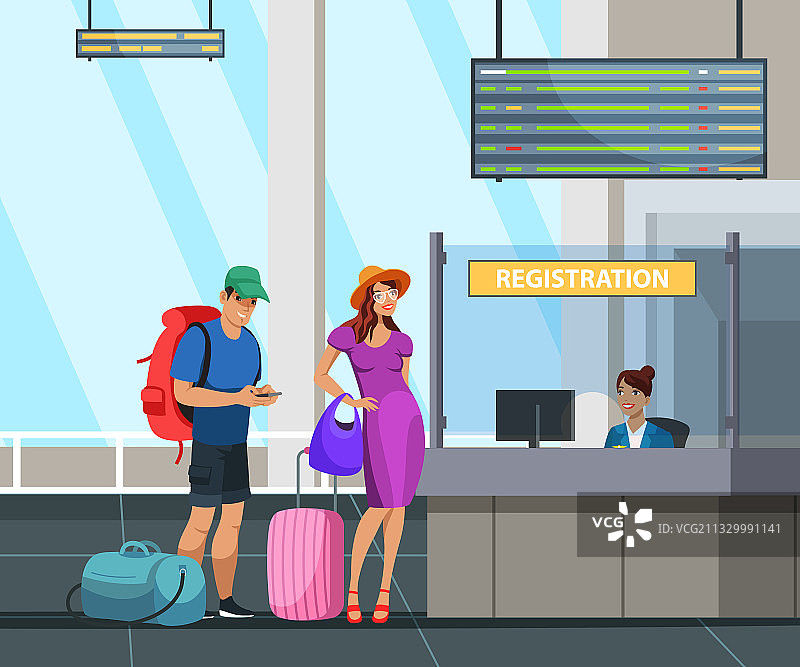 在机场办理登机手续排队的男人和女人图片素材