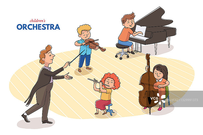 儿童乐团与指挥音乐会图片素材