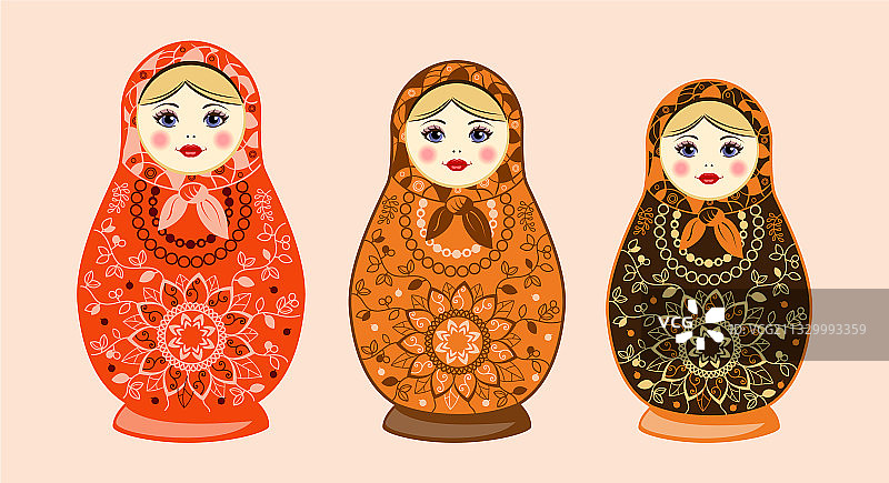 带有装饰图案的俄罗斯套娃图片素材