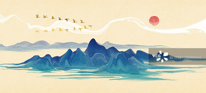 新中式水墨山水图片素材