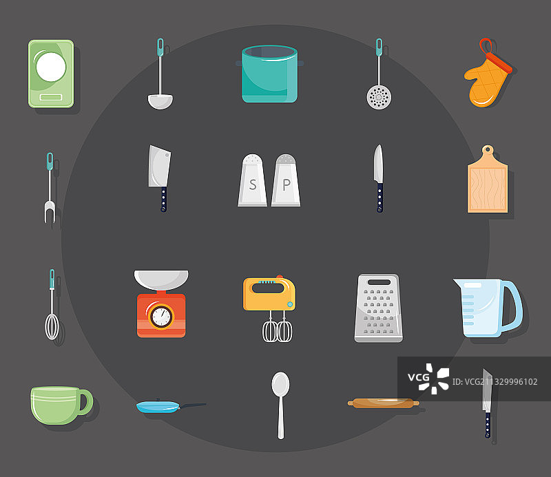 二十个厨房用具图标合集图片素材