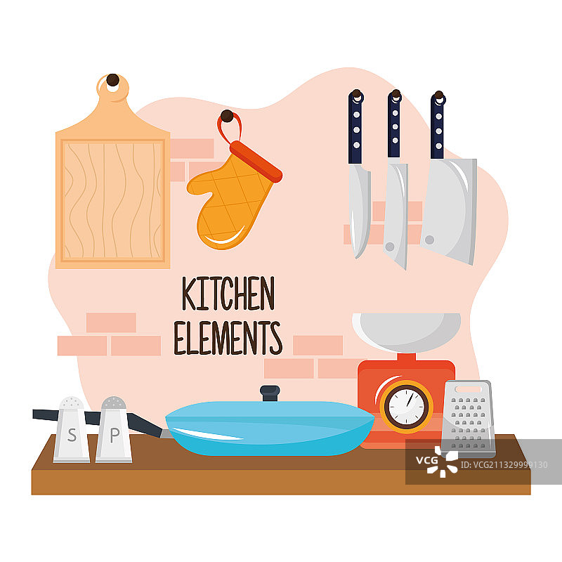 木桌上的厨房用具和餐具图片素材