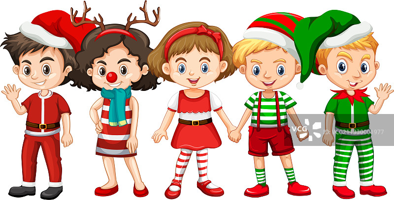 穿着圣诞服装的不同儿童图片素材