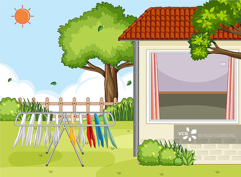 带晾衣架场景的户外房屋区域图片素材