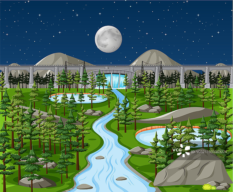 夜景自然景观中的水坝图片素材