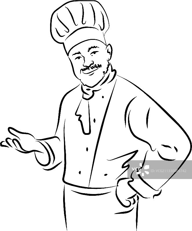 线条画厨师展示手势图片素材