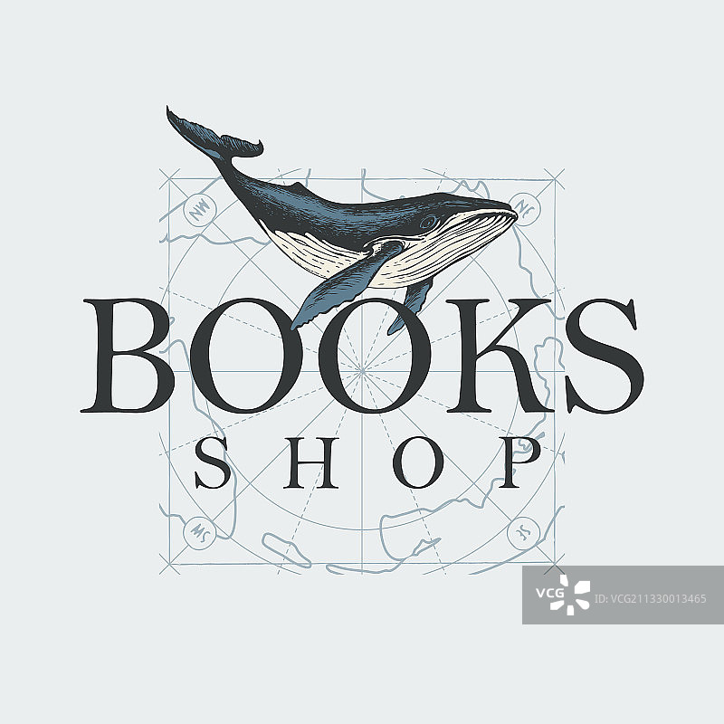 鲸鱼地图书店Logo或图标图片素材