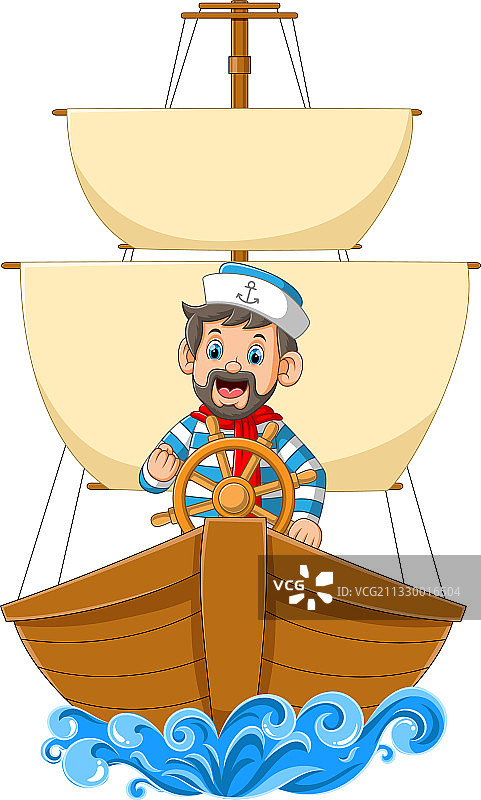 资深水手驾驶大船图片素材