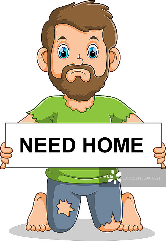 悲伤的流浪汉拿着纸板图片素材