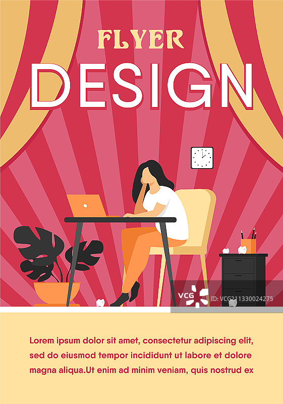 卡通疲惫的女人坐在桌旁图片素材