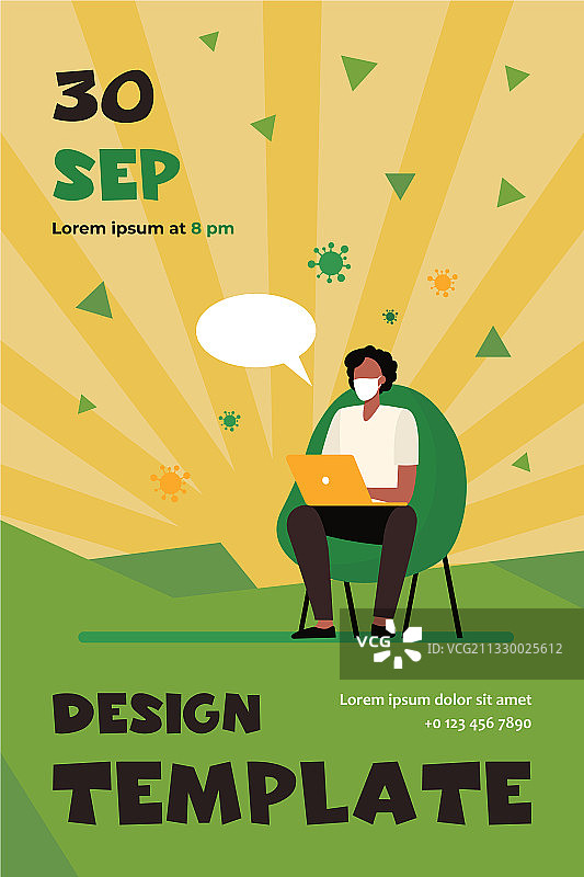 戴着口罩使用笔记本电脑在线聊天图片素材