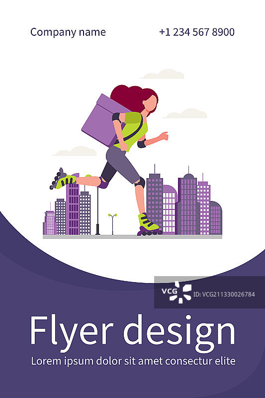 在轮滑上送食物的年轻女快递员图片素材