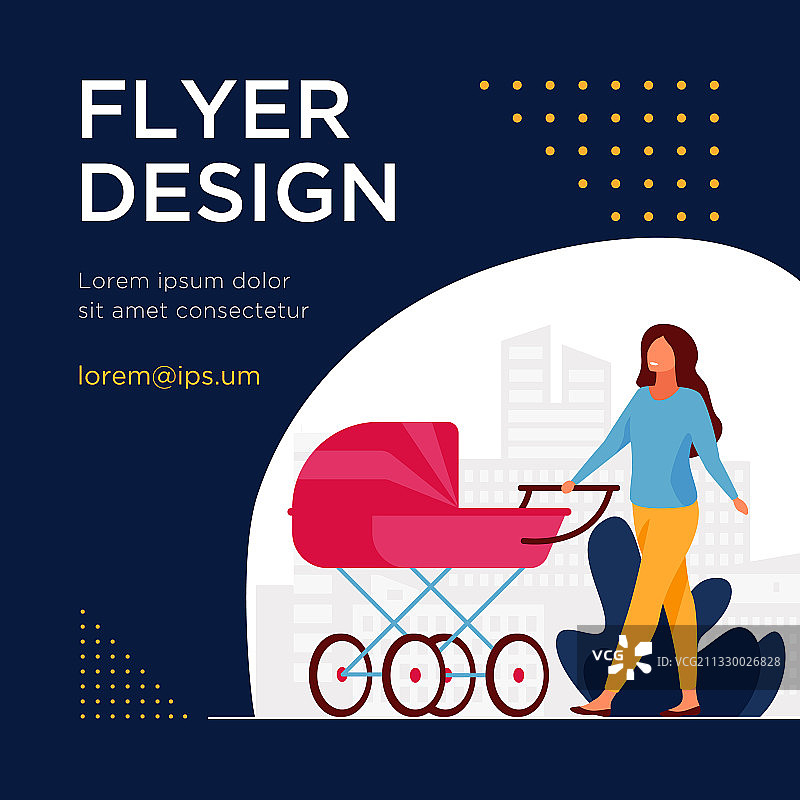 年轻妈妈推着婴儿车散步图片素材