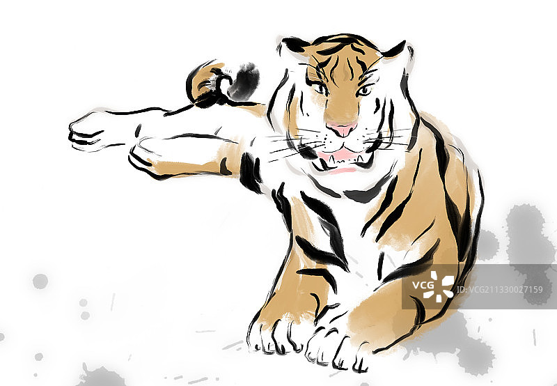 水墨中国画老虎插画分层psd文件图片素材