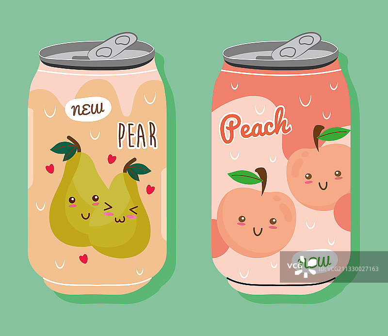 梨和桃汁果汁罐与可爱元素图片素材