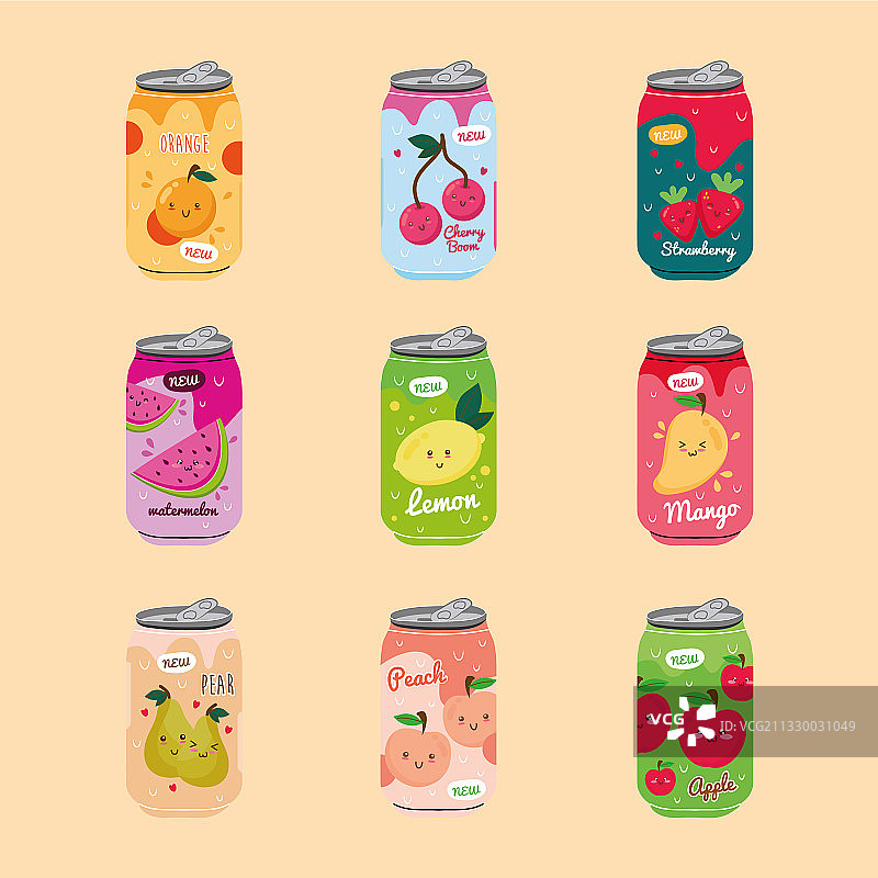 九款可爱果汁罐头合集图片素材