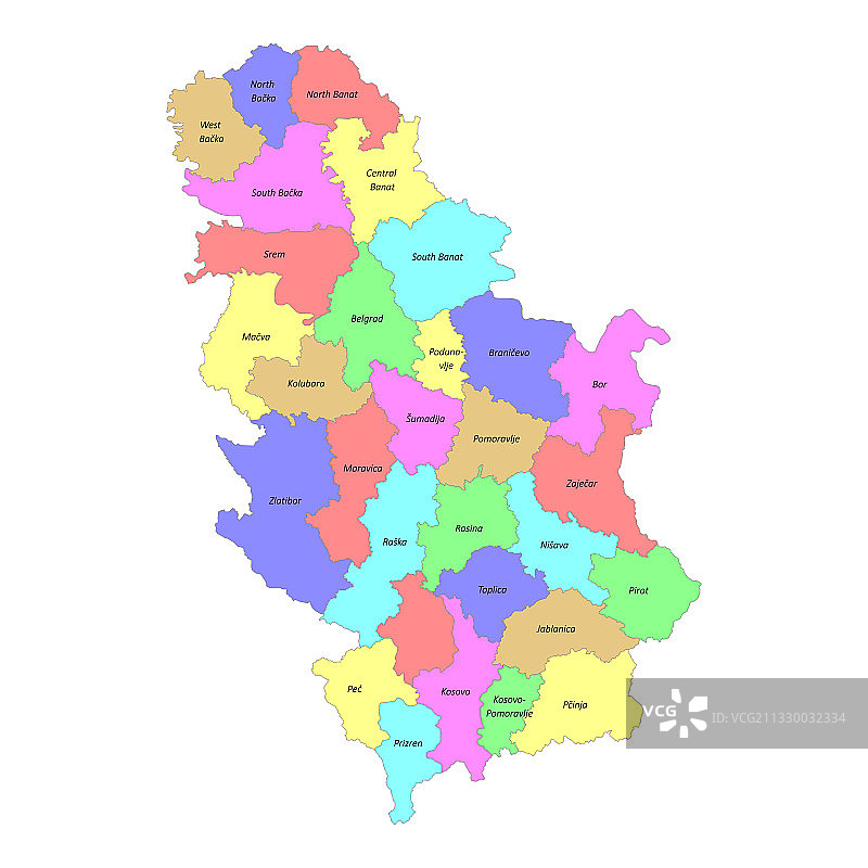 带有边界的塞尔维亚地图标签图片素材