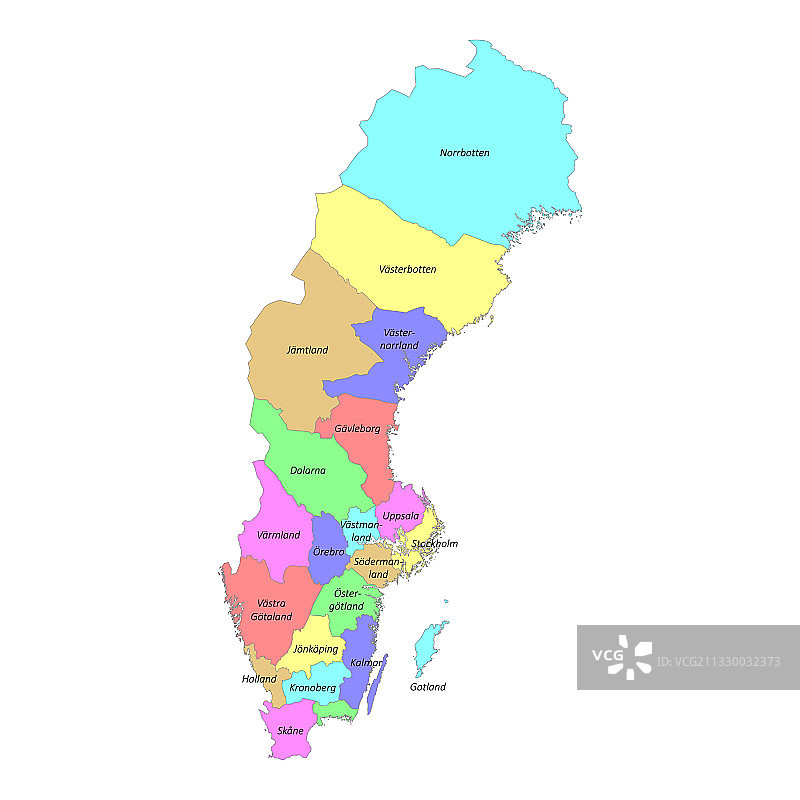 高品质带边界的瑞典地图图片素材