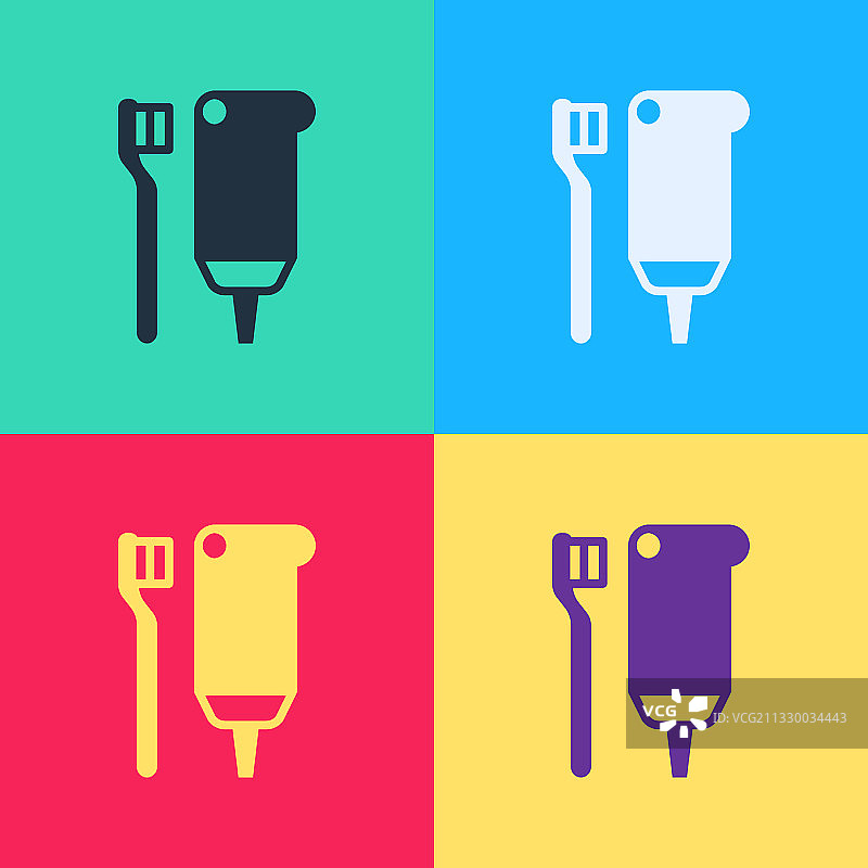 波普艺术牙刷和牙膏管图标图片素材