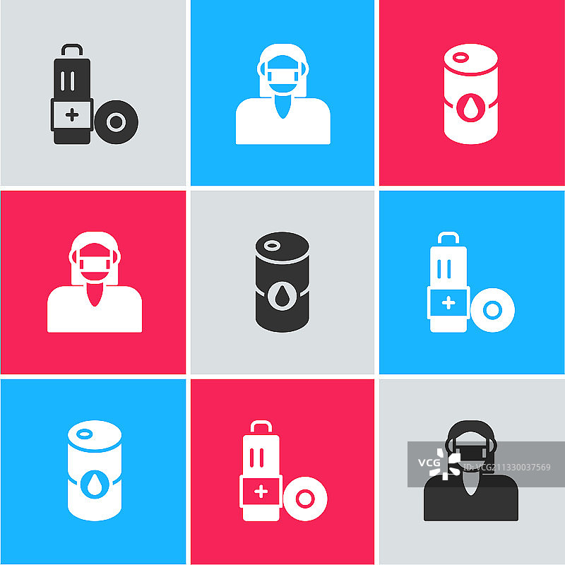 戴防护面具和桶的电池图片素材