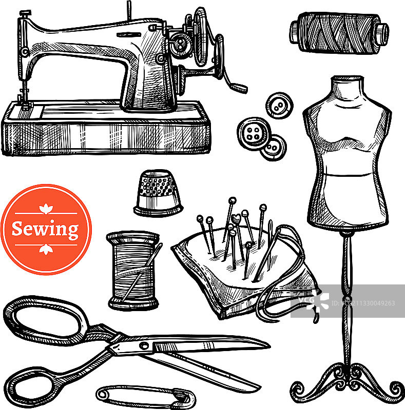 手绘缝纫套装草图图片素材
