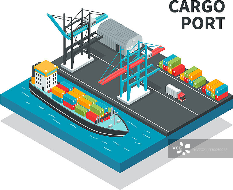 货运港口2.5D组合图片素材