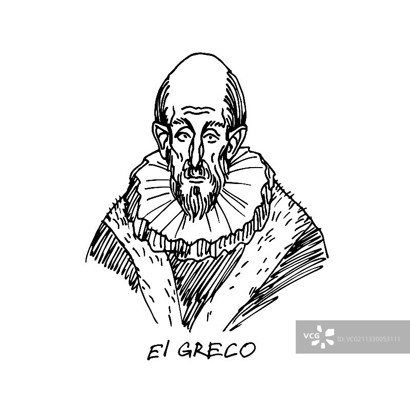 西班牙著名画家埃尔·格列柯讽刺素描图片素材