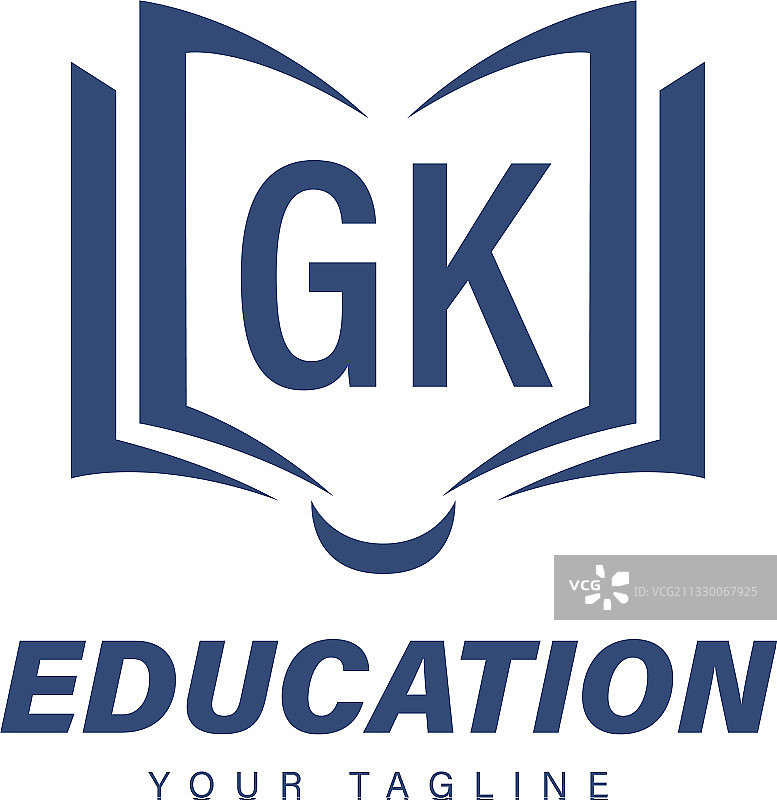 带有书籍图标的GK字母标志设计图片素材