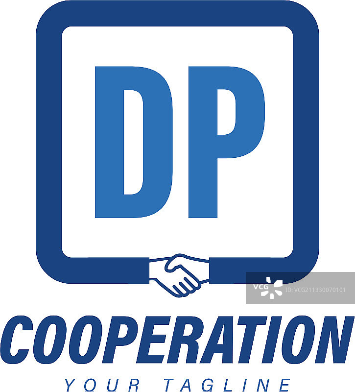 带有握手图标的DP字母标志设计图片素材