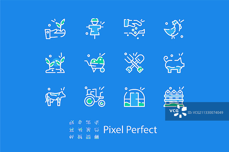 像素风格农业主题线性图标图片素材