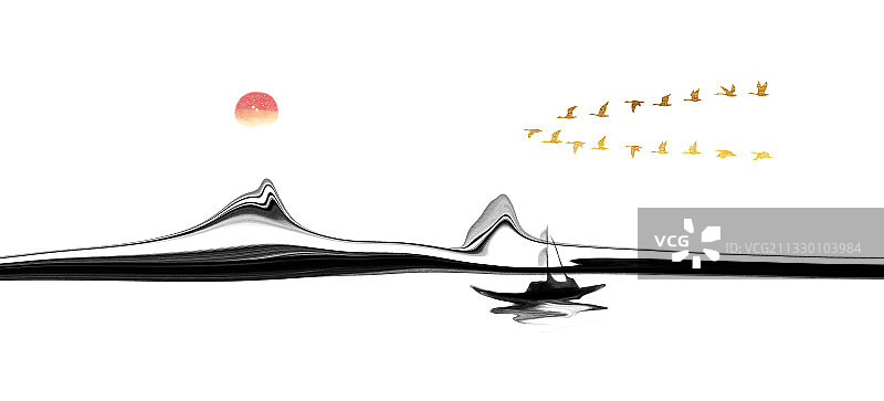 新中式水墨山水图片素材