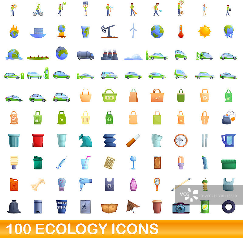 100个卡通风格的生态图标集图片素材