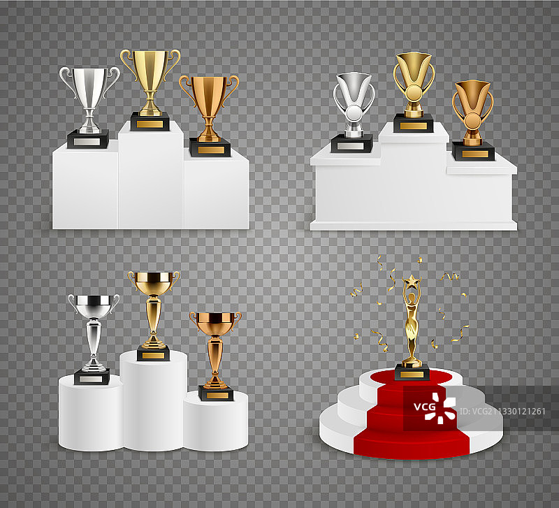领奖台上的奖杯写实设计图片素材