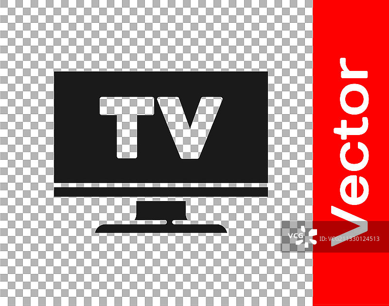 黑色智能电视图标，透明背景隔离图片素材