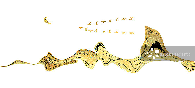 金碧辉煌新中式水墨山河图片素材