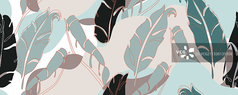 香蕉叶线条艺术图片素材