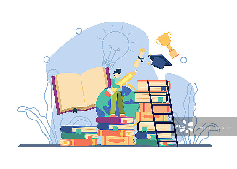 教育阶梯概念：手持铅笔的人图片素材