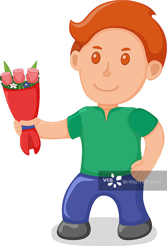 手捧鲜花花束的可爱年轻男人图片素材