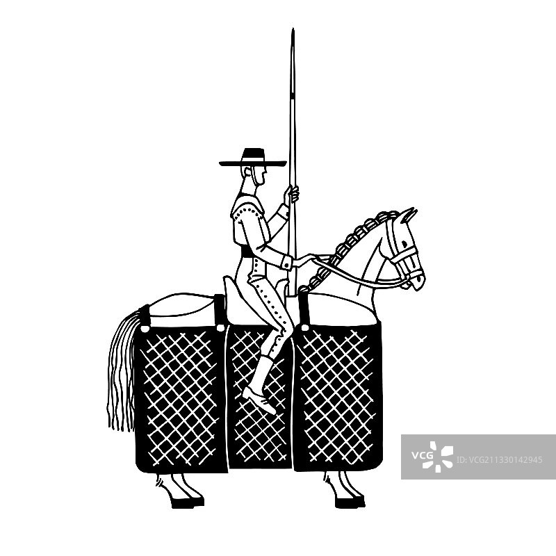 骑马斗牛士西班牙斗牛黑色墨水图片素材