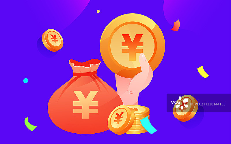 卡通福袋促销抽奖互联网金融收益理财插画图片素材
