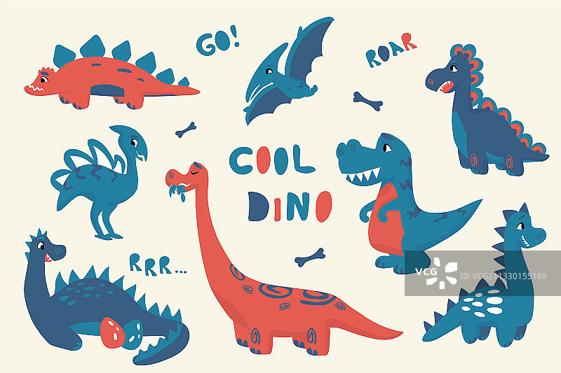 卡通恐龙可爱涂鸦巴迪诺隔离图图片素材