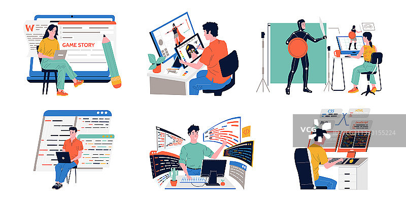 游戏开发程序员在数字设备上工作图片素材