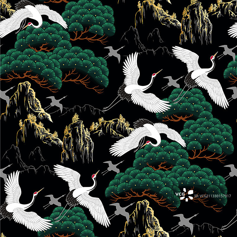 日式仙鹤图案无缝背景图片素材