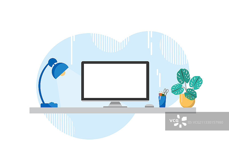 带有空白屏幕电脑的工作场所图片素材