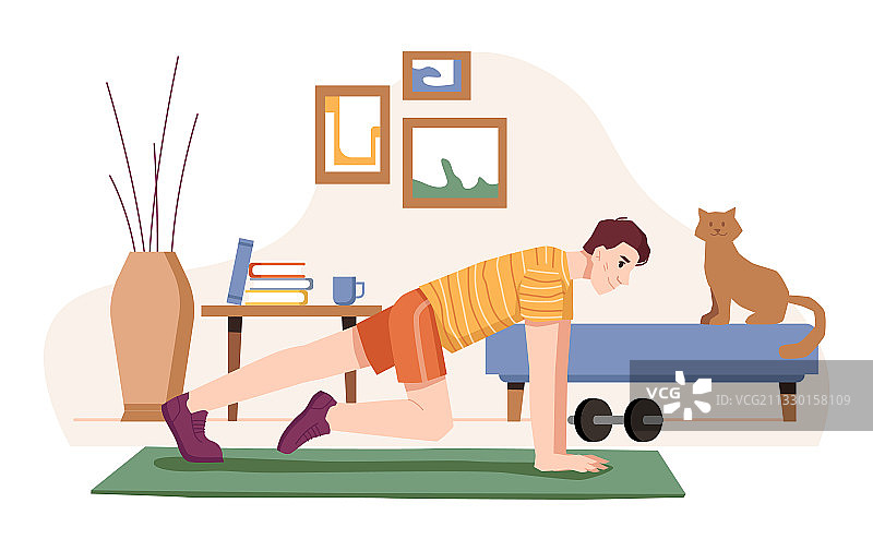 俯卧撑或登山者居家运动训练图片素材