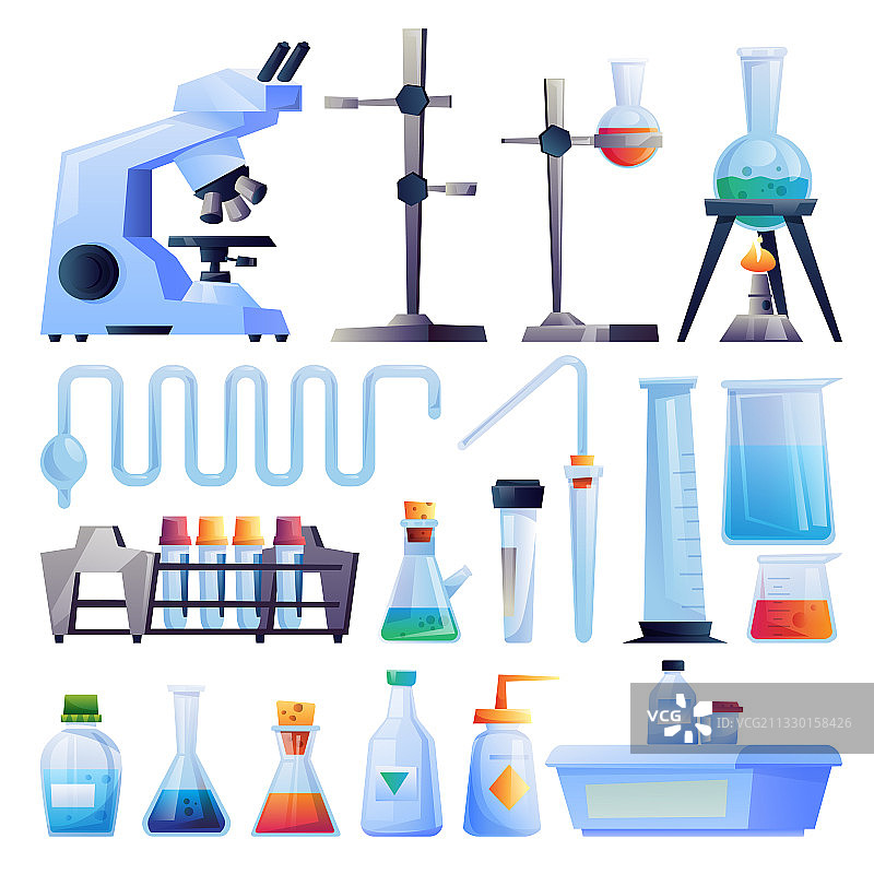 化学实验室玻璃器皿设备图标集图片素材
